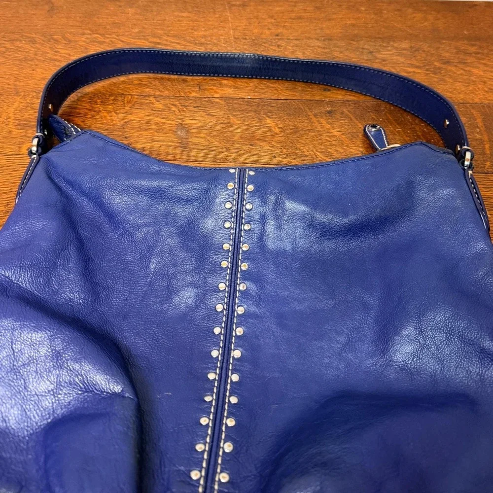 Michael Kors‎ Blue Leather Studded Hobo Shoulder Bag Silver Hardware Y2K Vinage